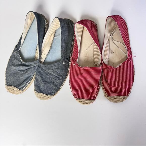 Old Navy Women’s Two Pairs of Canvas Slip On Flats Red and Blue Sz 8 - Picture 1 of 13